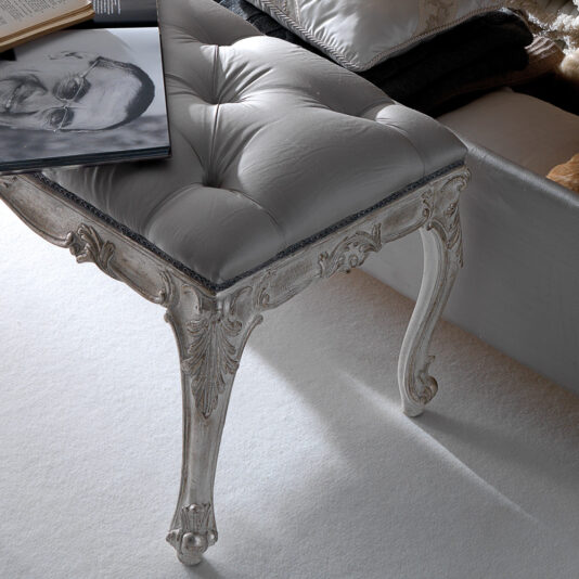 High End Small Silk Italian Button Upholstered Bench