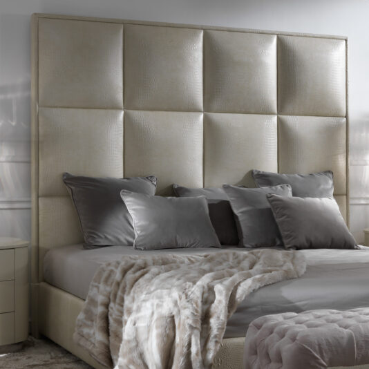 Italian Embossed Pattern Leather Designer Bed Italian Alligator Leather Designer Bed