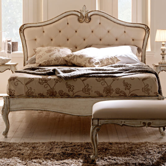 Italian Antiqued Gold Silk Button Upholstered Bed Italian Antiqued Gold Silk Button Upholstered Bed