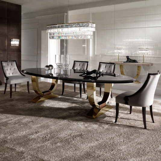 Italian Black Lacquered Gold Oval Dining Set