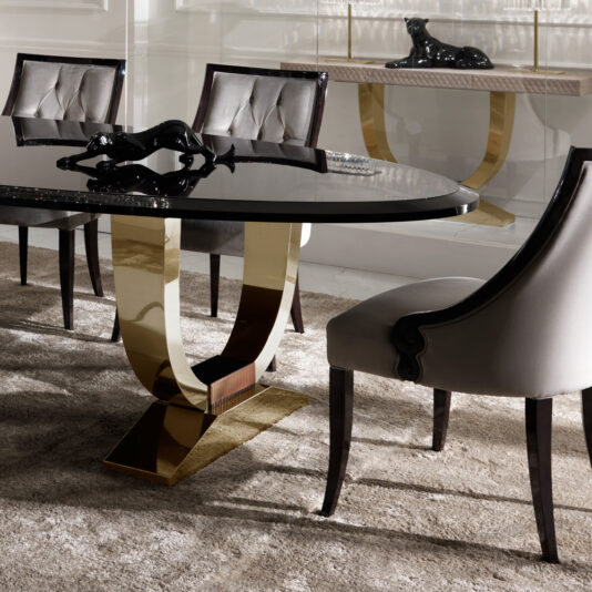 Italian Black Lacquered Gold Oval Dining Set