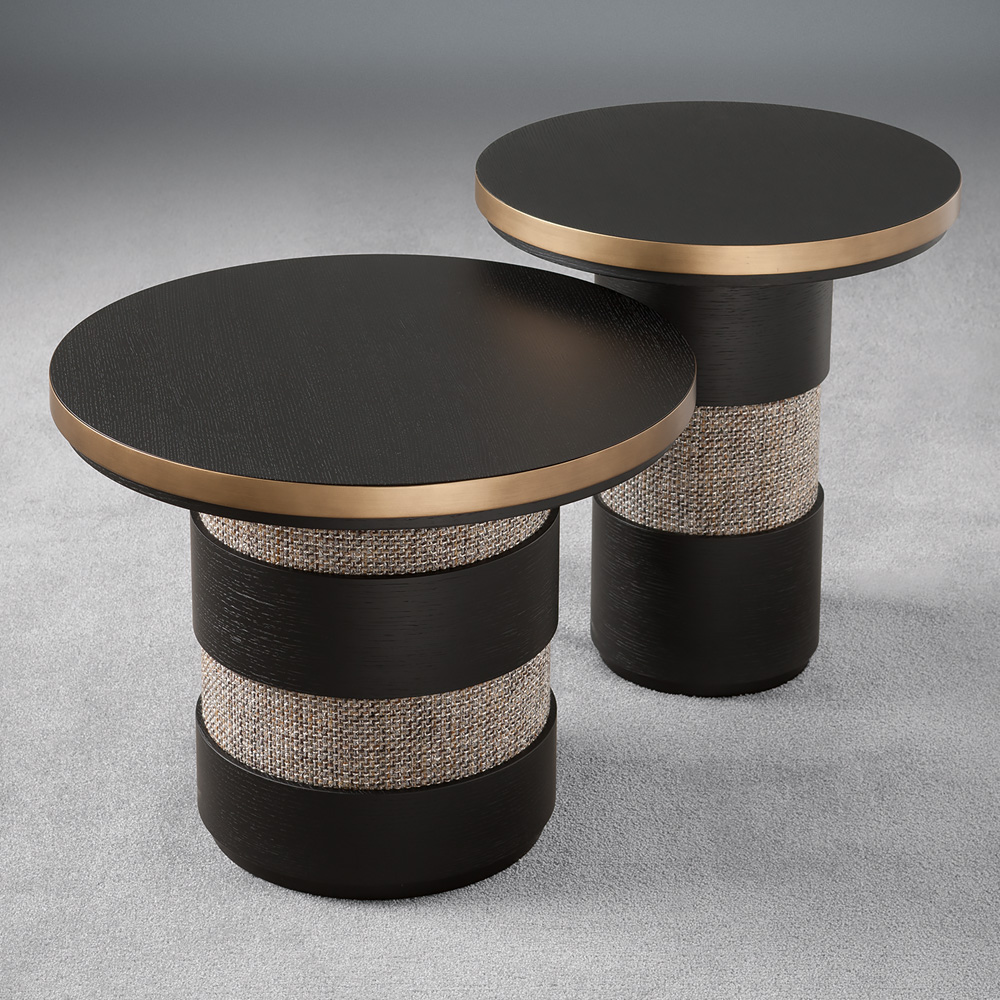 Italian Black Oak Designer Round Side Table