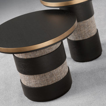 Italian Black Oak Designer Round Side Table