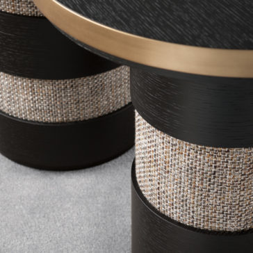 Italian Black Oak Designer Round Side Table