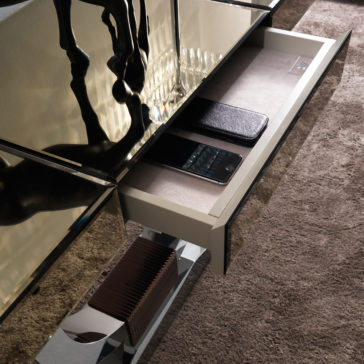 Italian Bronze Mirrored Glass Console Italian Designer Soft Nubuck Leather Pouf