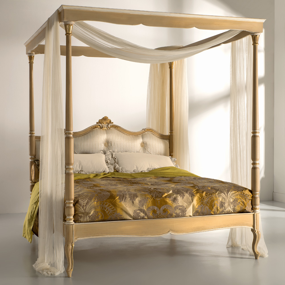 Italian Button Upholstered Four Poster Bed