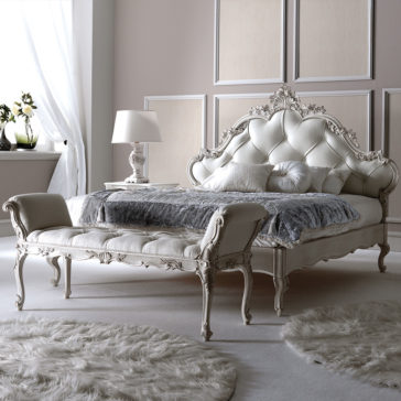 Italian Button Upholstered Bench with Armrests Italian Carved Rococo Button Upholstered Bed
