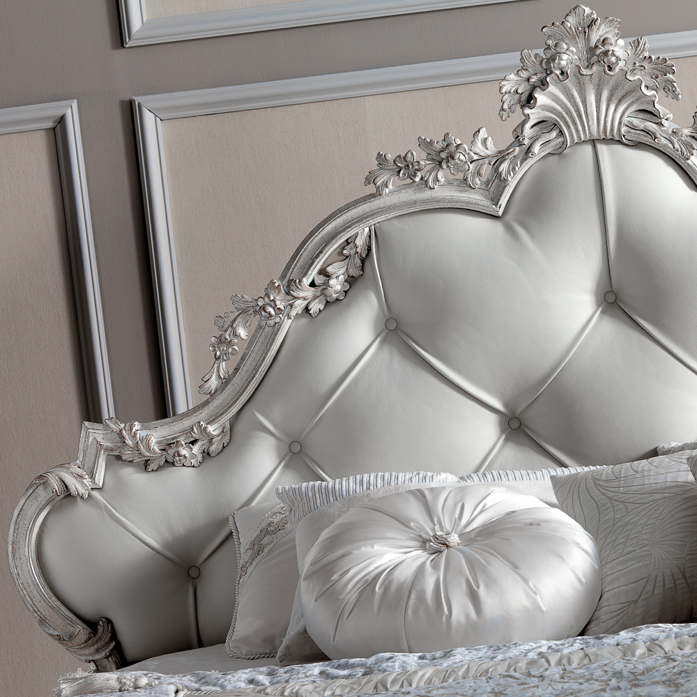 Italian Carved Rococo Button Upholstered Bed