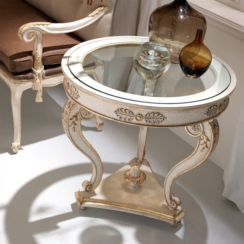 Italian Classic Designer Round Glass Side Table