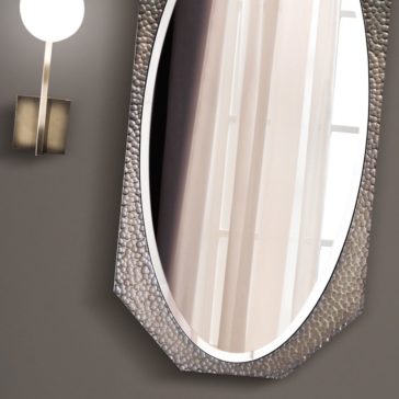 Italian Contemporary Designer Hammered Bronze Oval Mirror Italian Contemporary Designer Hammered Bronze Oval Mirror