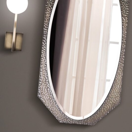 Italian Contemporary Designer Hammered Bronze Oval Mirror Italian Contemporary Designer Hammered Bronze Oval Mirror