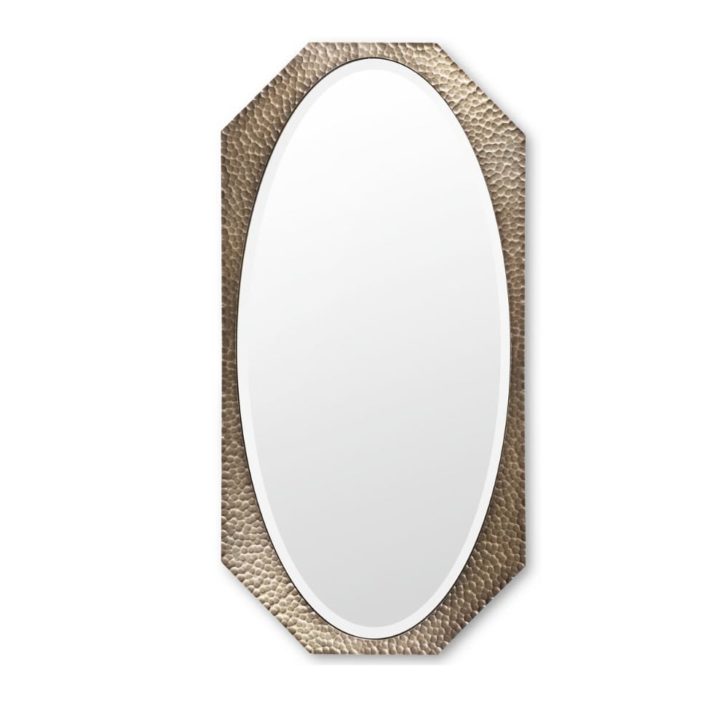 Italian Contemporary Designer Hammered Bronze Oval Mirror