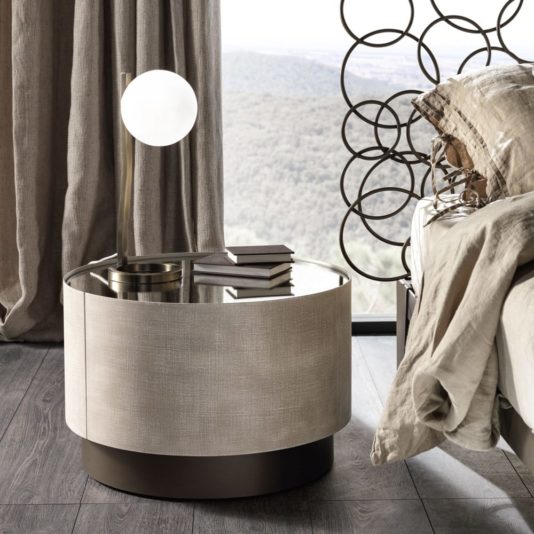 Italian Contemporary Designer Mirrored Circular Bedside Cabinet