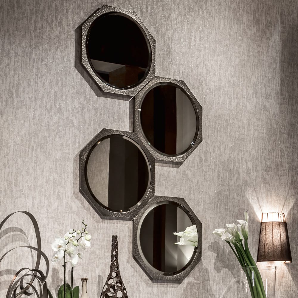 Italian Contemporary Hammered Bronze Hexagonal Mirror