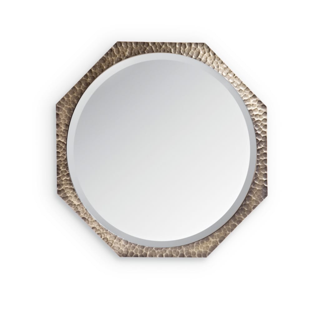 Italian Contemporary Hammered Bronze Hexagonal Mirror