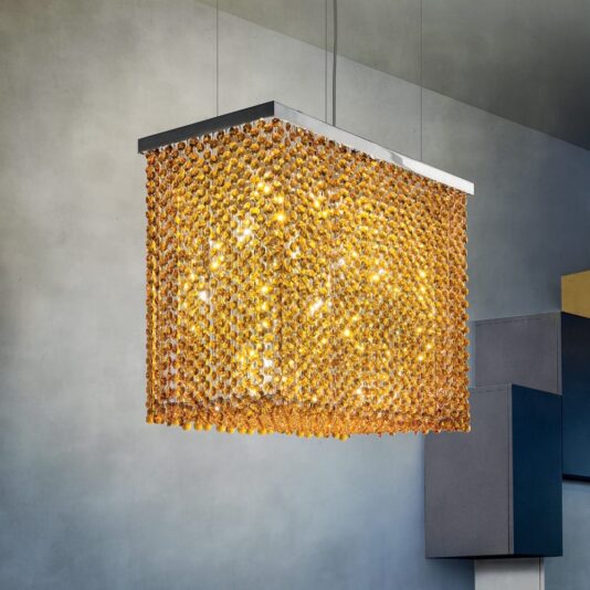 Italian Designer Amber Swarovski Crystal Rectangular Chandelier