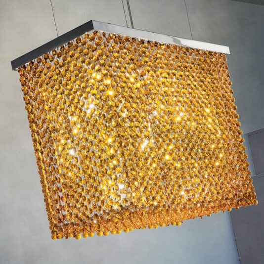 Italian Designer Amber Crystal Rectangular Chandelier Italian Designer Amber Swarovski Crystal Rectangular Chandelier