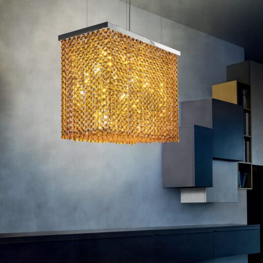 Italian Designer Amber Crystal Rectangular Chandelier Italian Designer Amber Swarovski Crystal Rectangular Chandelier