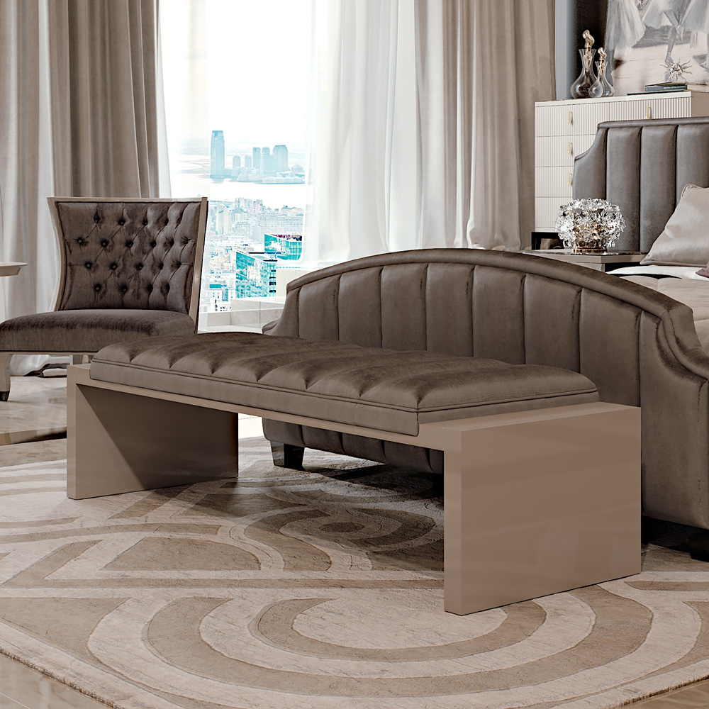 Italian Designer Art Deco Inspired Upholstered Bench