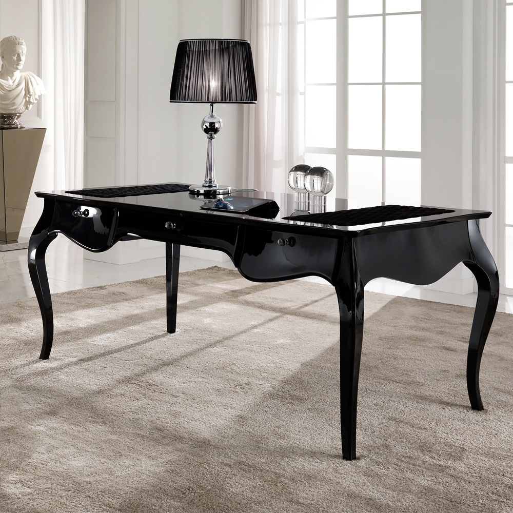 Italian Style Designer Black Lacquered Writing Table
