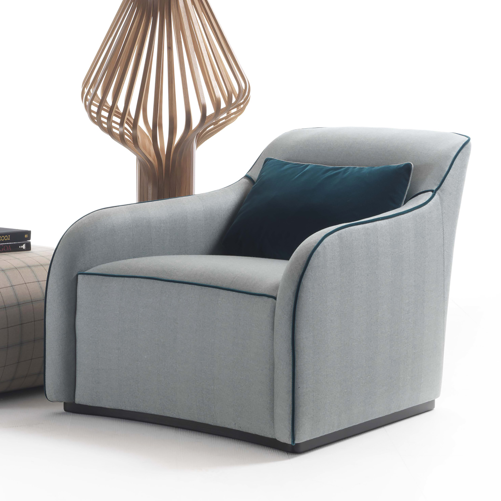 Stylish Italian Designer Blue Upholstered Armchair