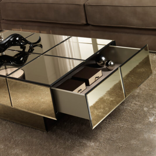 Italian Designer Bronze Glass Storage Coffee Table Italian Designer Bronze Glass Storage Coffee Table