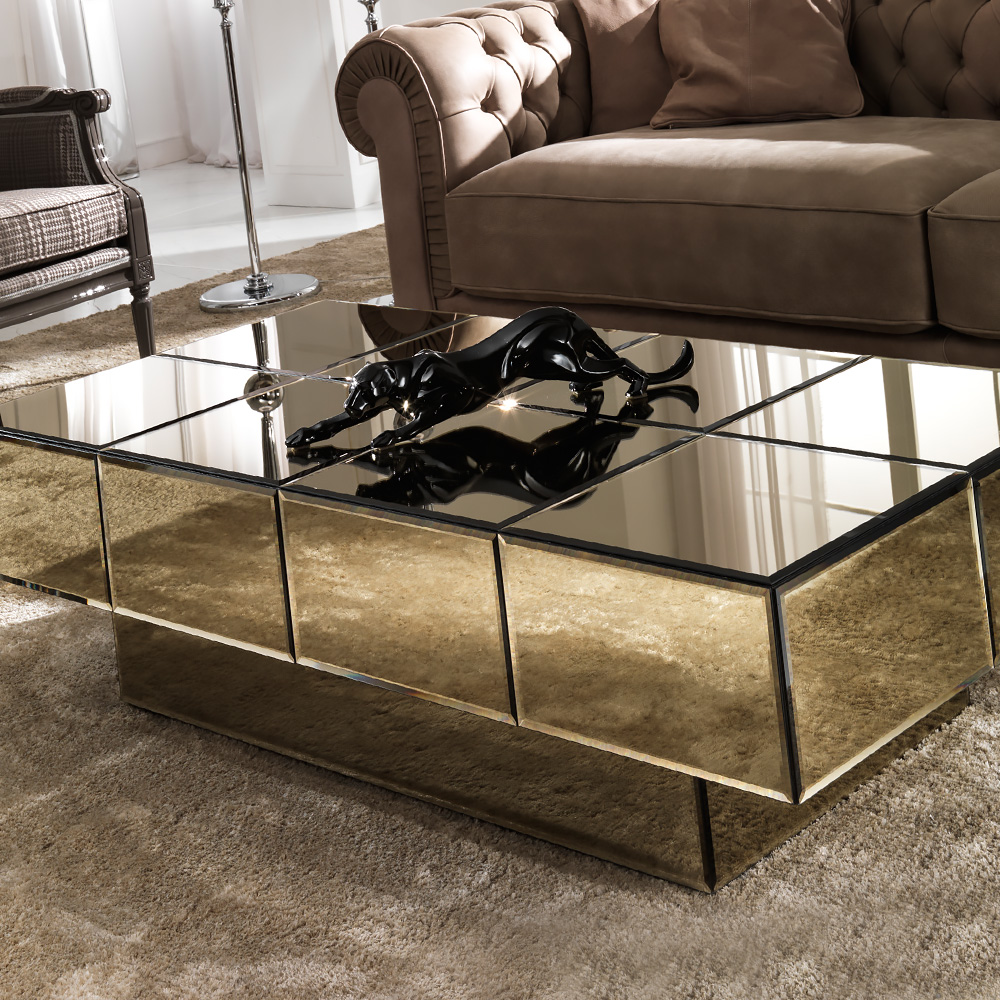 Italian Designer Bronze Glass Storage Coffee Table