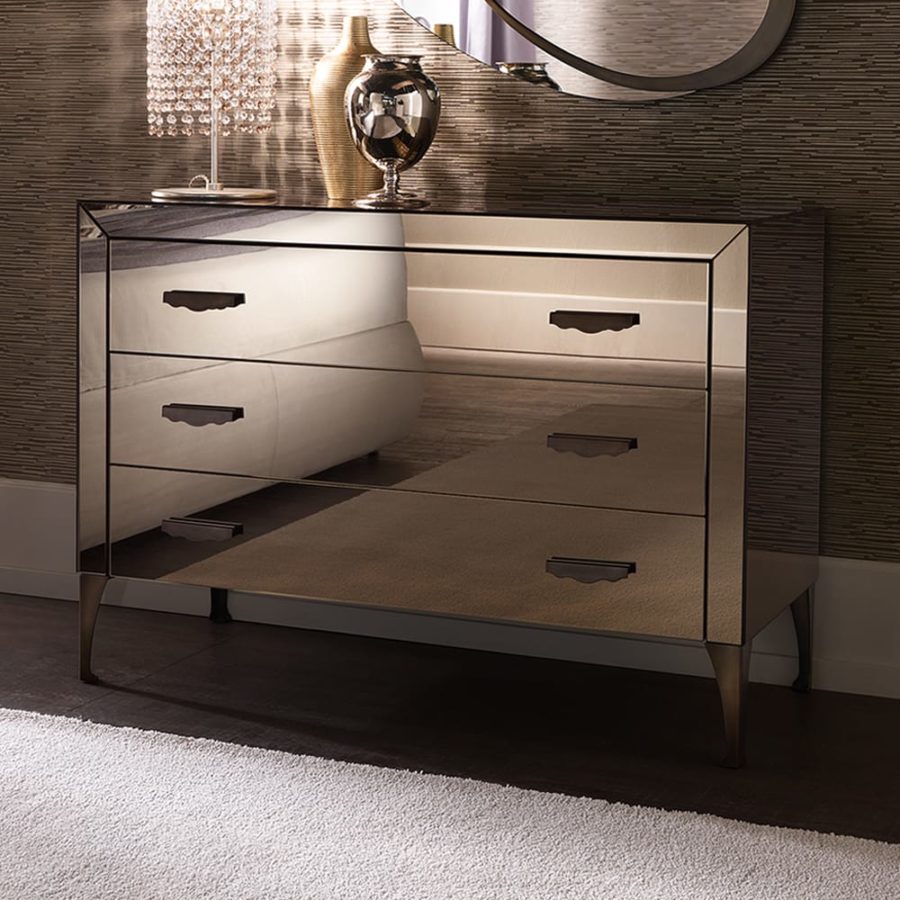 Italian Designer Bronzed Mirrored 3 drawer Chest - Juliettes Interiors