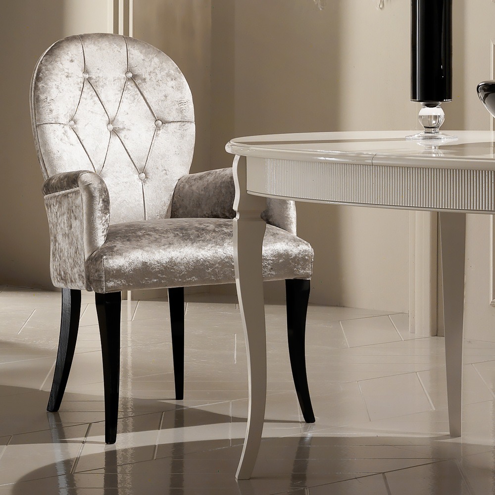 Italian Designer Button Upholstered Velvet Dining Chair