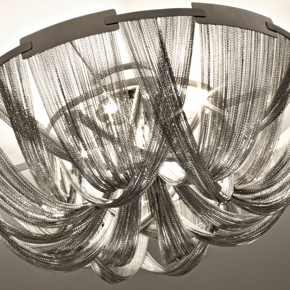 Italian Designer Silver Chain Ceiling Light