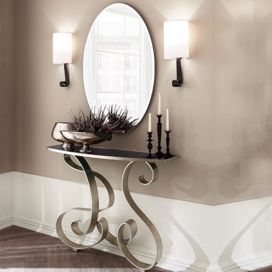 Italian Designer Champagne Silver Leaf Console Italian Designer Champagne Silver Leaf Console