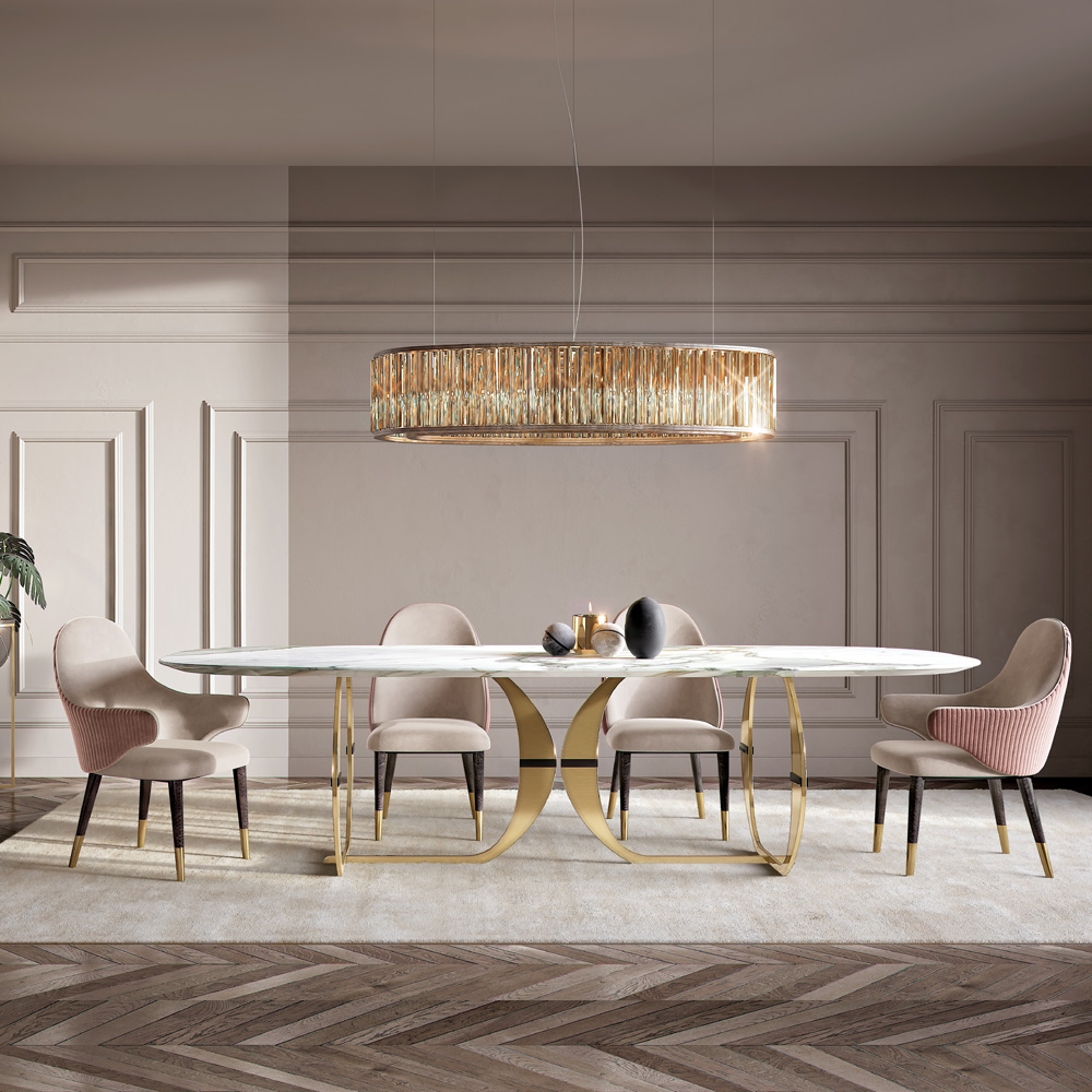 Italian Designer Contemporary Marble 6 Seat Dining Set