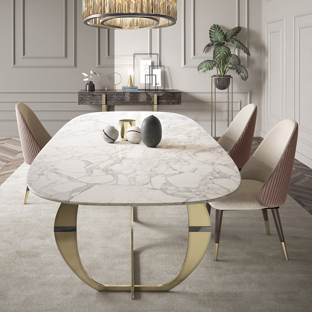 Italian Designer Contemporary Marble 6 Seat Dining Set