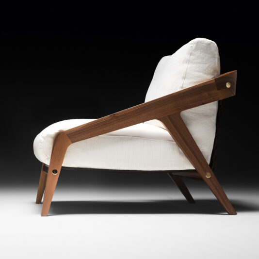 Italian Designer Contemporary Walnut Arm Chair and Footstool