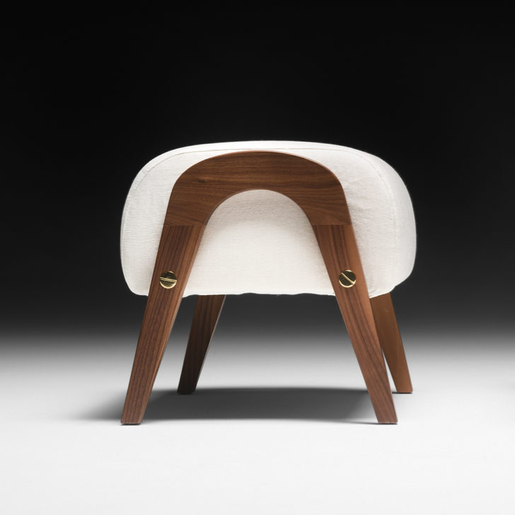 Designer Contemporary Walnut Arm Chair and Footstool