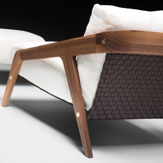 Italian Designer Contemporary Walnut Arm Chair and Footstool