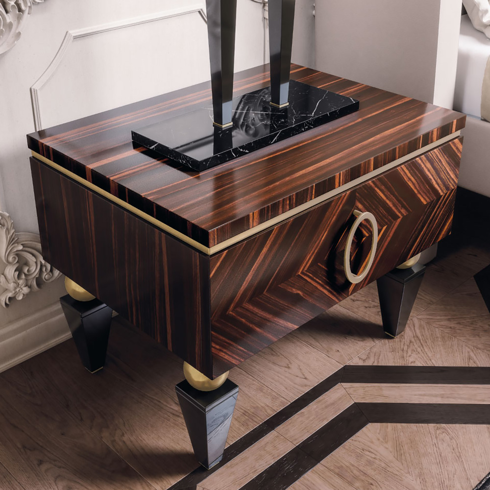 Italian Designer Ebony Veneered Modern Bedside Cabinet