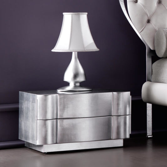 Italian Designer Glossy Silver Leaf Bedside Cabinet