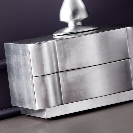 Italian Designer Glossy Silver Leaf Bedside Cabinet Italian Designer Glossy Silver Leaf Bedside Cabinet