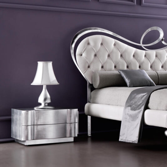 Italian Designer Glossy Silver Leaf Bedside Cabinet Italian Designer Glossy Silver Leaf Bedside Cabinet