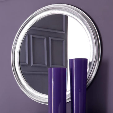Designer Glossy Large Silver Leaf Round Mirror Italian Designer Glossy Silver Leaf Chest of Drawers and Mirror Set