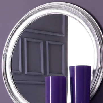 Designer Glossy Large Silver Leaf Round Mirror Italian Designer Glossy Silver Leaf Chest of Drawers and Mirror Set
