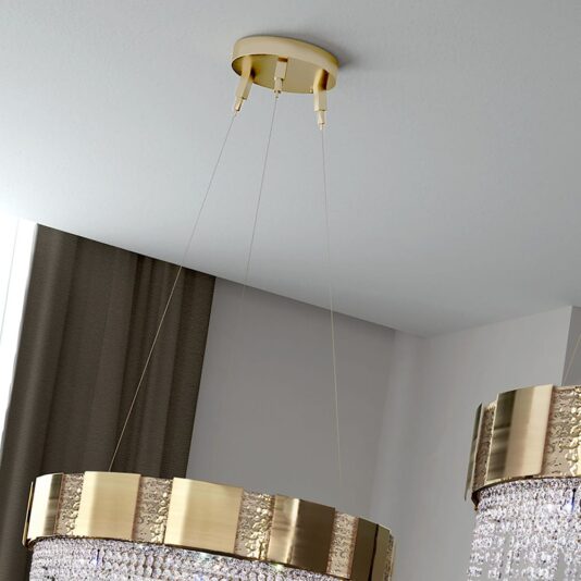 Italian Designer Gold Plated Round Chandelier With Crystal Drops