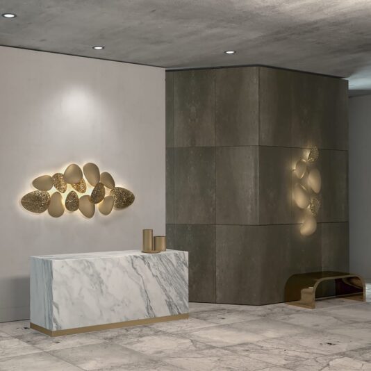 Designer Gold Plated Contemporary Lighting Installation Italian Designer Gold Plated Contemporary Lighting Installation