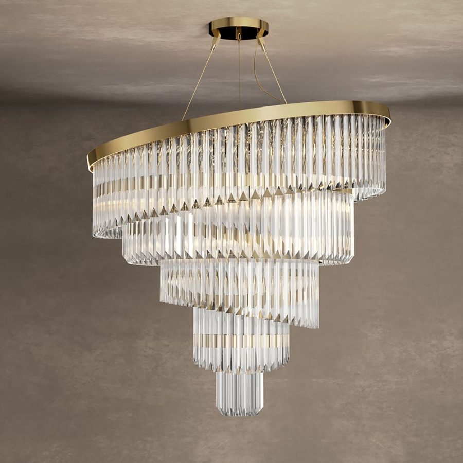 Gold Plated Spiral Crystal Designer Chandelier - Juliettes Interiors