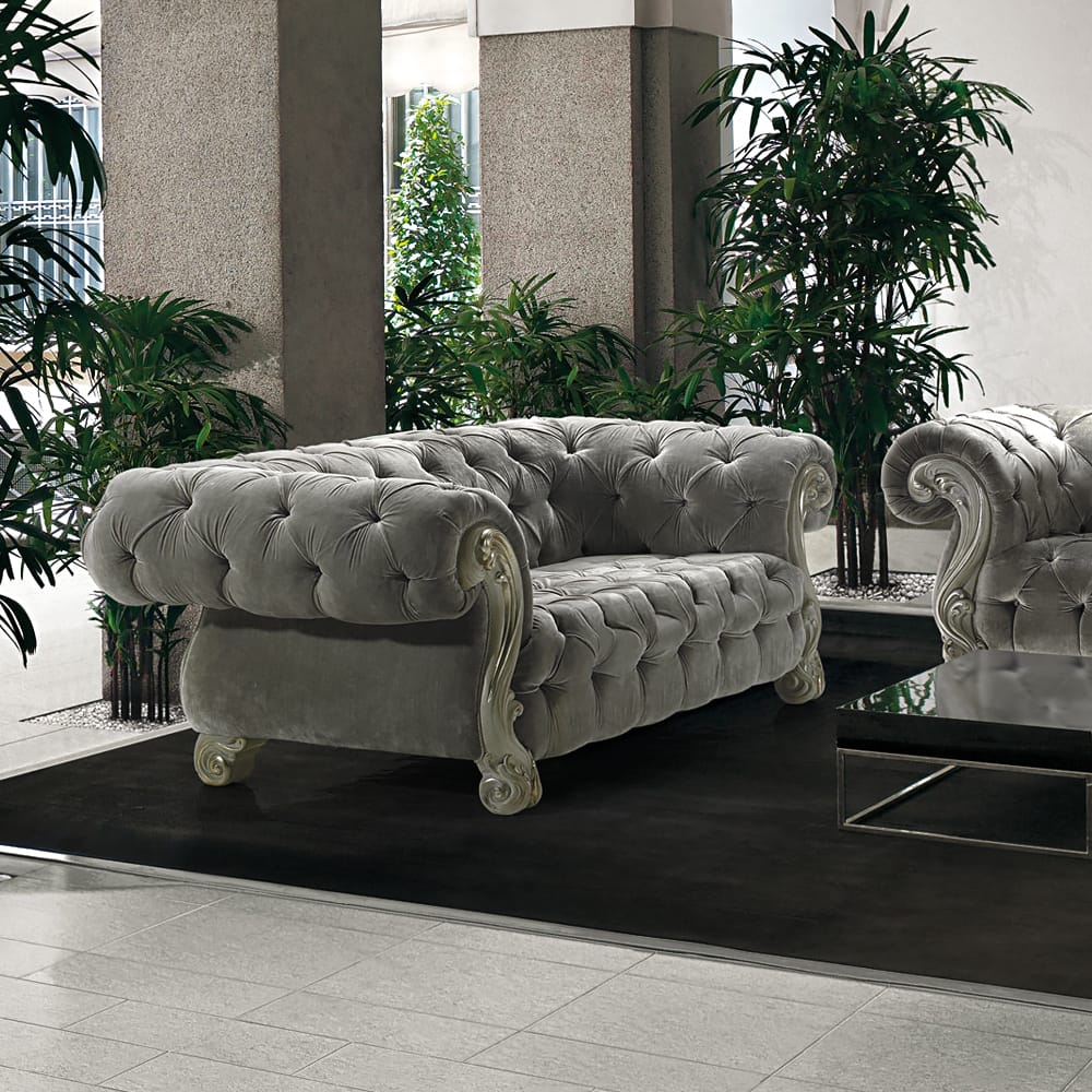 Italian Designer Grey Velvet Upholstered Three Seater Sofa