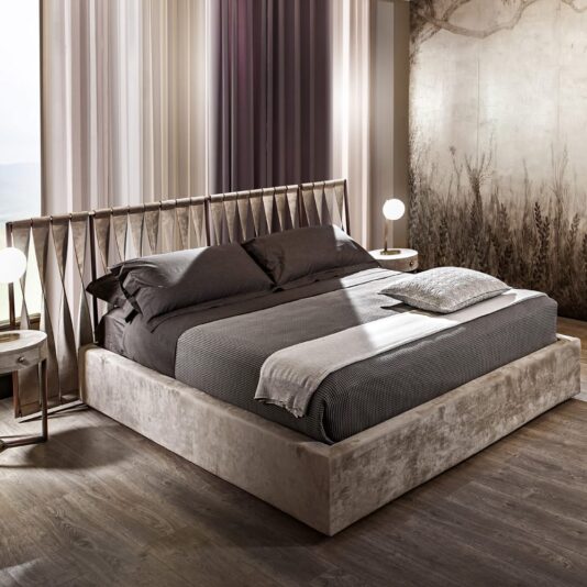 Italian Designer High End Bed With Twisted Leather Headboard Italian Designer High End Bed With Twisted Leather Headboard