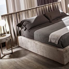 Italian Designer High End Bed With Twisted Leather Headboard