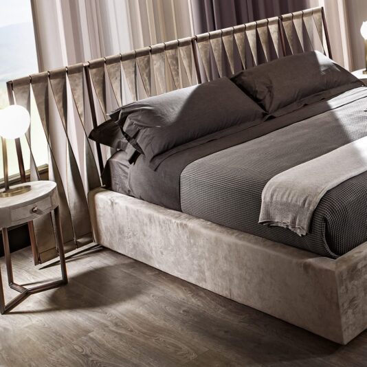 Italian Designer High End Bed With Twisted Leather Headboard Italian Designer High End Bed With Twisted Leather Headboard