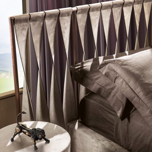 Italian Designer High End Bed With Twisted Leather Headboard Italian Designer High End Bed With Twisted Leather Headboard